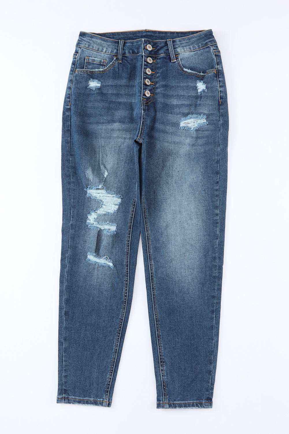Button-Fly Distressed Jeans with Pockets Bottom wear