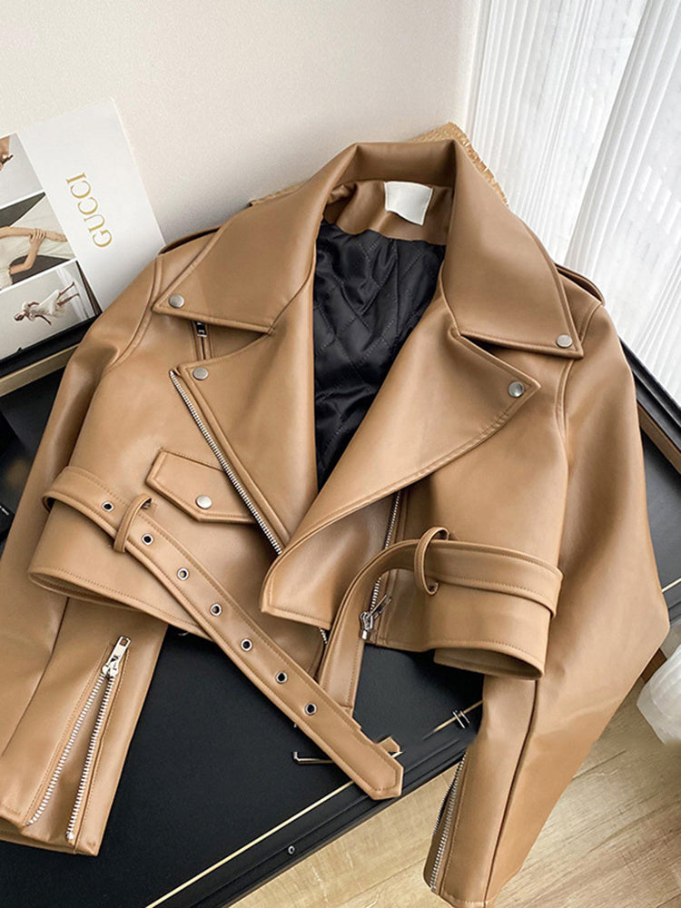 Fashion Brown Motorcycle Leather Coat Women apparel & accessories
