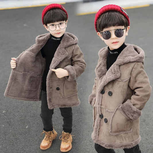 Fashion Boys' Suede Padded Trench Coat Winter clothes for men