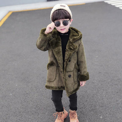 Fashion Boys' Suede Padded Trench Coat Winter clothes for men