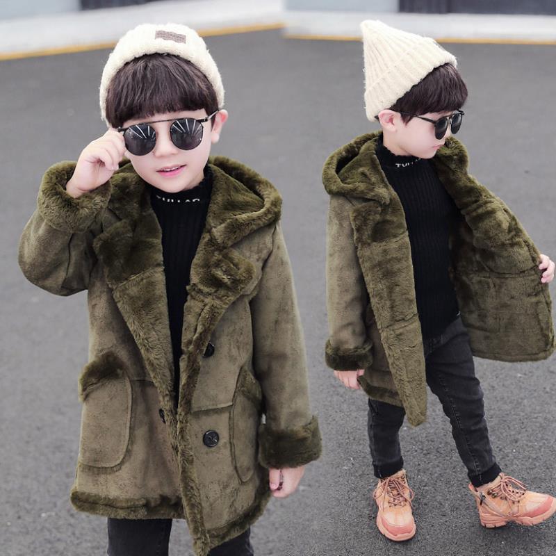 Fashion Boys' Suede Padded Trench Coat Winter clothes for men