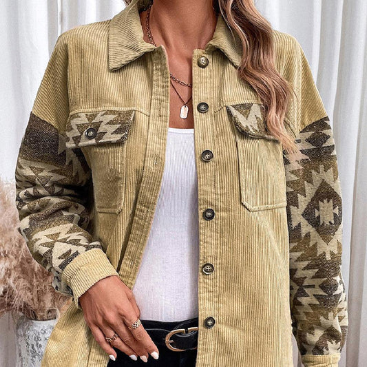 Fashion Print Stitching Lapel Jacket winter clothes for women