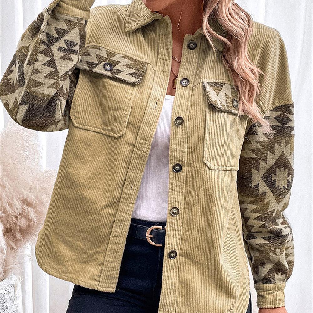 Fashion Print Stitching Lapel Jacket winter clothes for women