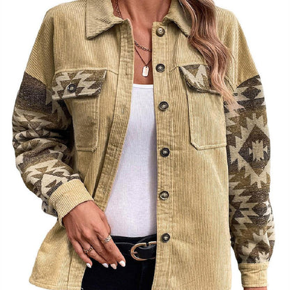 Fashion Print Stitching Lapel Jacket winter clothes for women