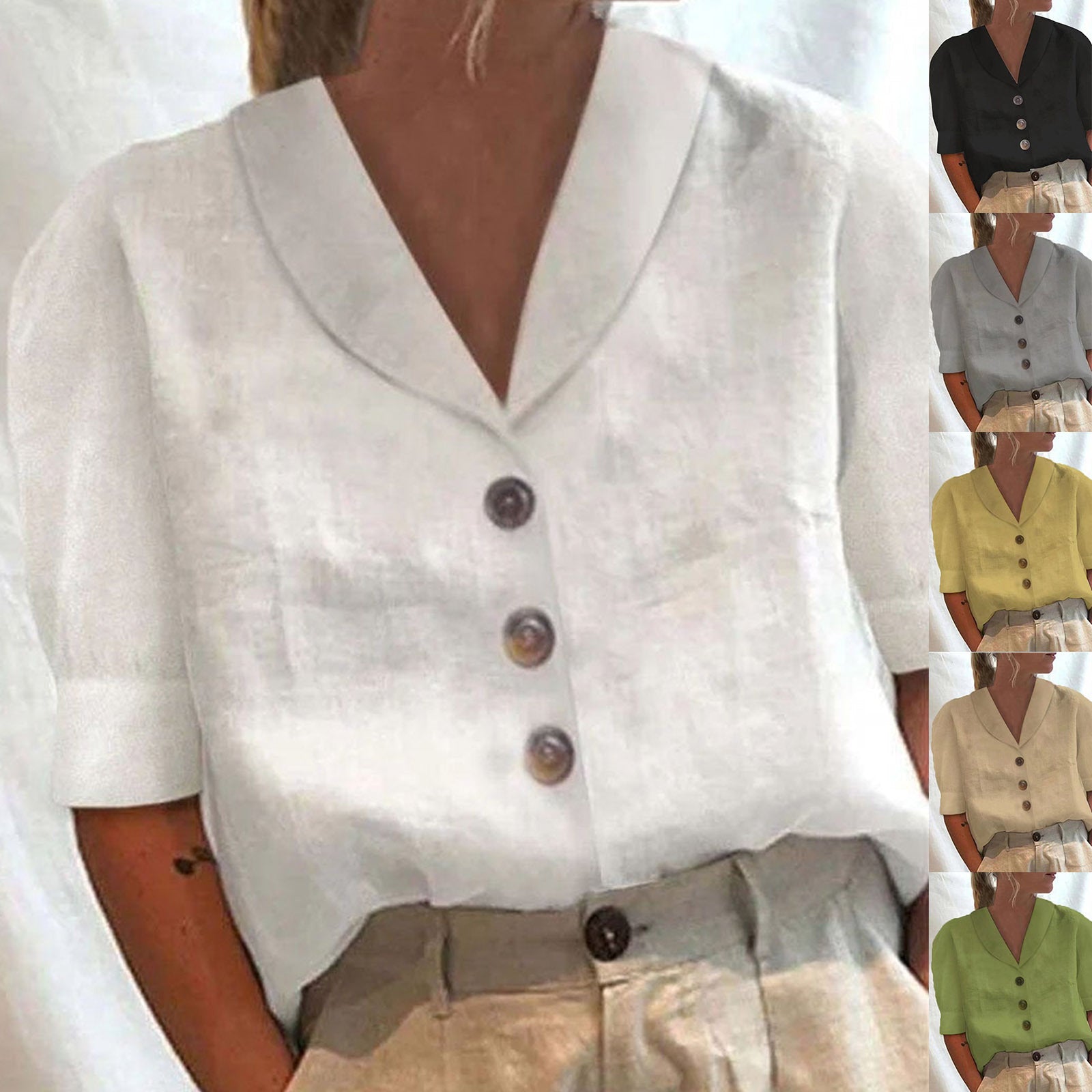 V-neck Shirt Casual Button Short-sleeved Blouse Top apparels & accessories