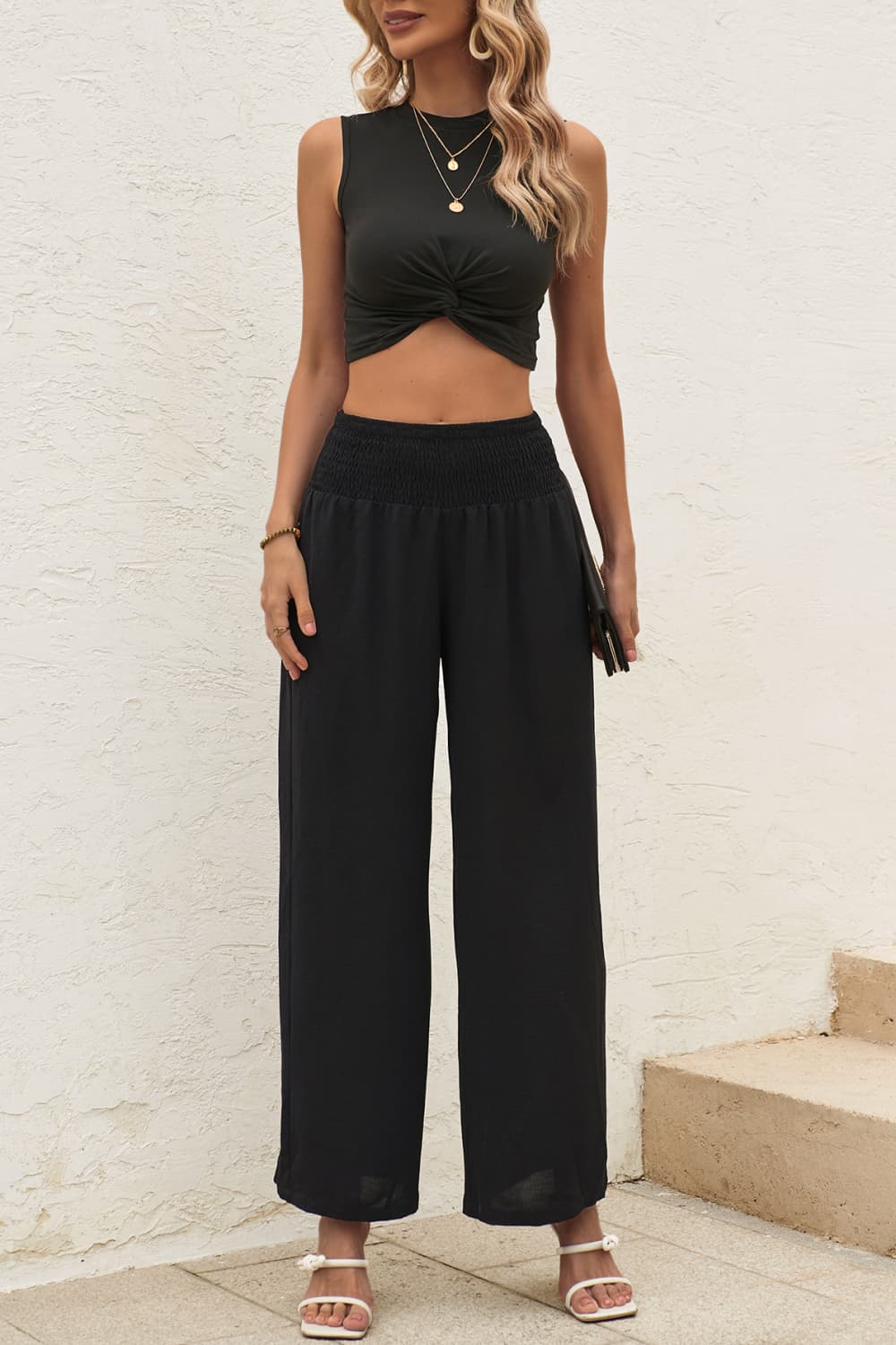 Twist Front Cropped Tank and Pants Set Bottom wear