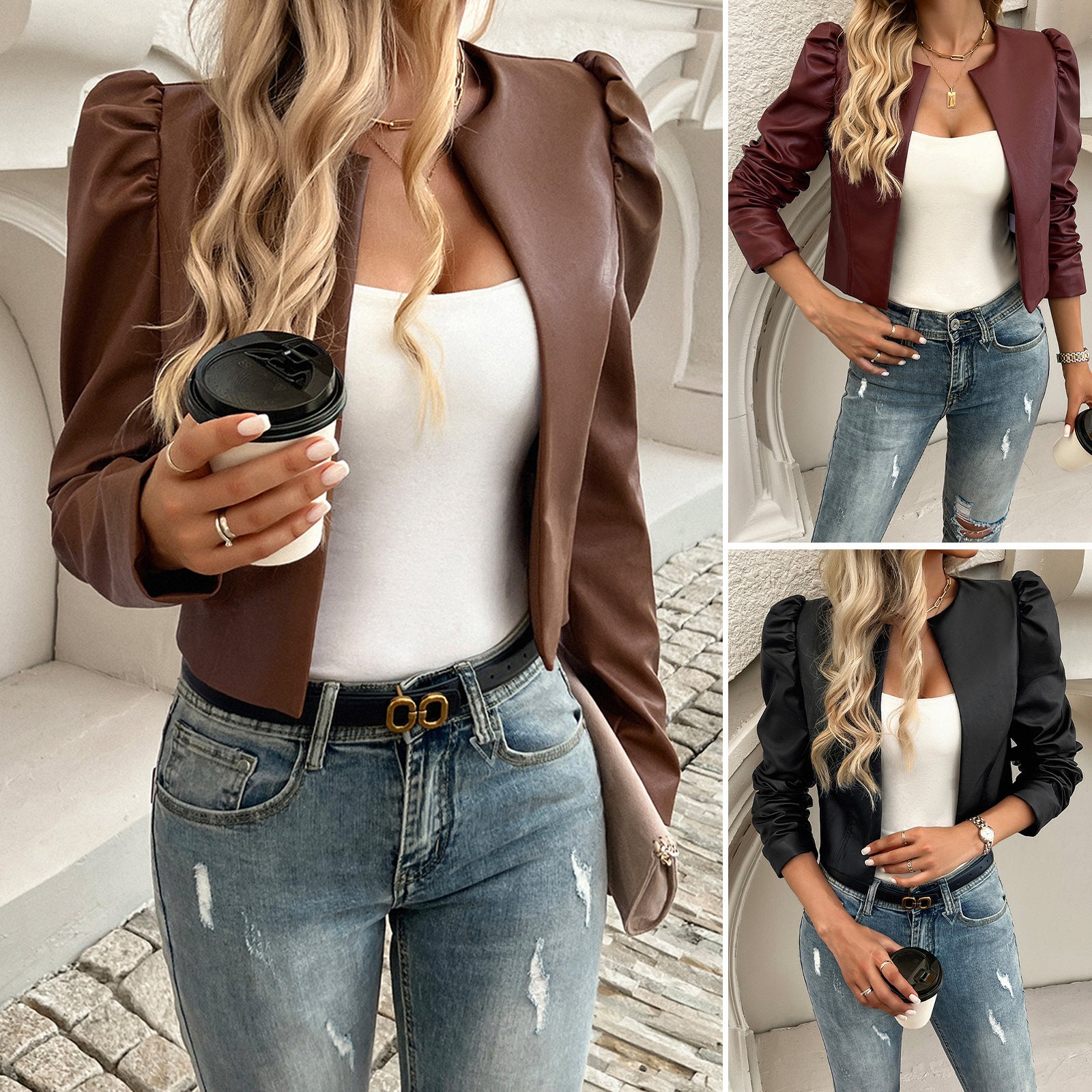 Leisure Cardigan Leather Coat apparels & accessories