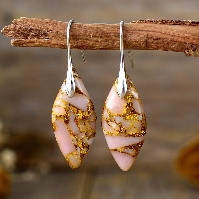 Bohemian Natural Stone Leaf Pendant Earrings apparel & accessories