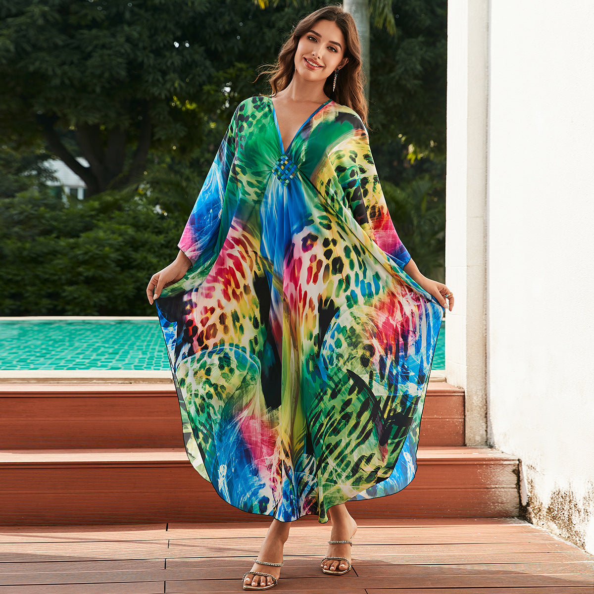 European And American Printed Chest Woven Beach Cover-up apparel & accessories