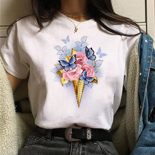Butterfly Flower Ice Cream Print Short Sleeve apparel & accessories