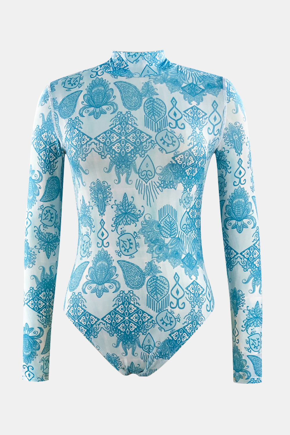 Printed Mock Neck Long Sleeve One-Piece Swimwear apparel & accessories