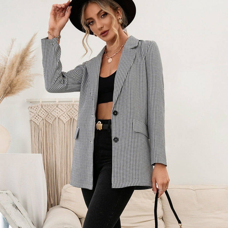 Single-breasted Houndstooth Check Casual Suit Lapel apparel & accessories