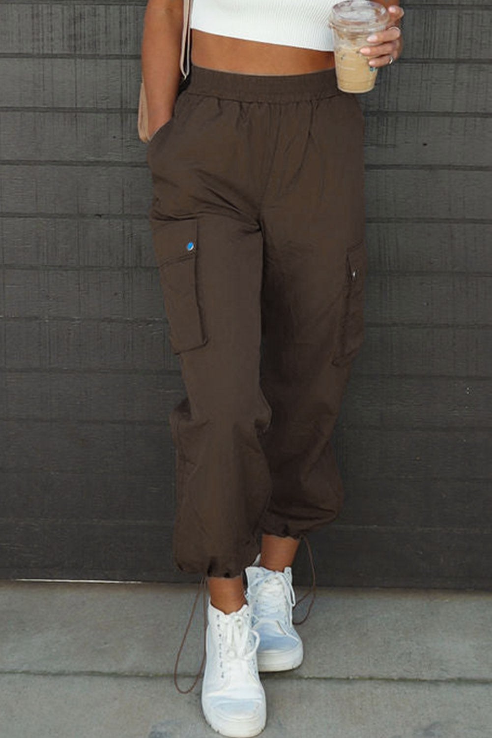 Drawstring Elastic Waist Pants with Pockets apparel & accessories