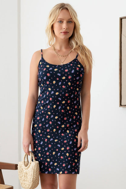 GILLI Floral Ribbed Tie-Back Cami Mini Dress Dresses & Tops