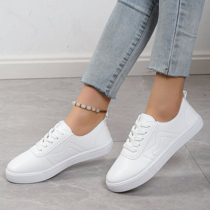 Round Toe Flat Bottom Lace Up White Shoes Shoes & Bags