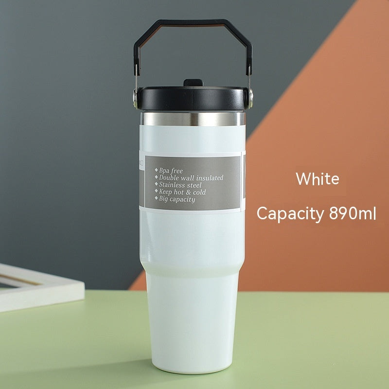 Portable Car Cup Stainless Steel Cup Travel Sports Water Bottle With Handle Cover Coffee Tumbler Cup HOME