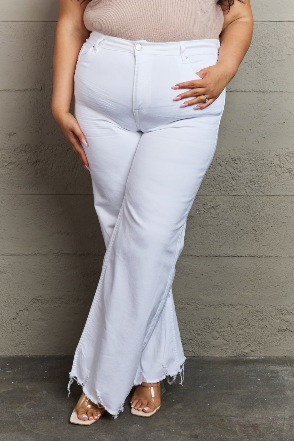 RISEN Raelene Full Size High Waist Wide Leg Jeans in White Bottom wear