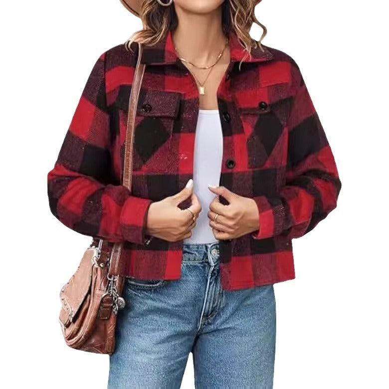 Women's Fashion Short Plaid Jacket apparels & accessories