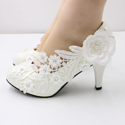 White High Heel Large Size Wedding Shoes Round Toe Shoes & Bags