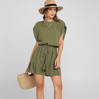 Cotton And Linen Jumpsuit Loose Waist Short Sleeve Women apparel & accessories