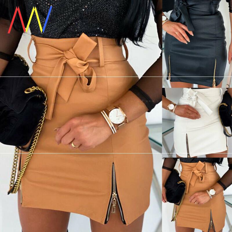 Women Bandage PU Leather Skirt Ladies Short Mini Skirts apparel & accessories