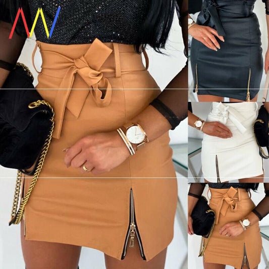 Women Bandage PU Leather Skirt Ladies Short Mini Skirts apparel & accessories