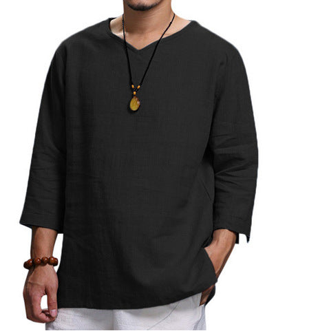 Loose Casual V-neck Top Pullover Shirt men's clothing