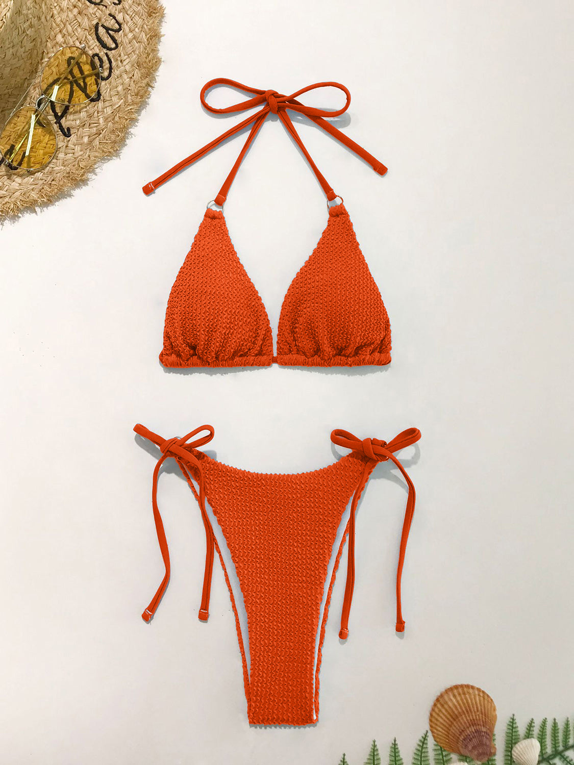 Textured Halter Neck Two-Piece Bikini Set apparel & accessories
