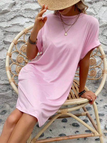 Round Neck Short Sleeve Mini Dress Dresses & Tops