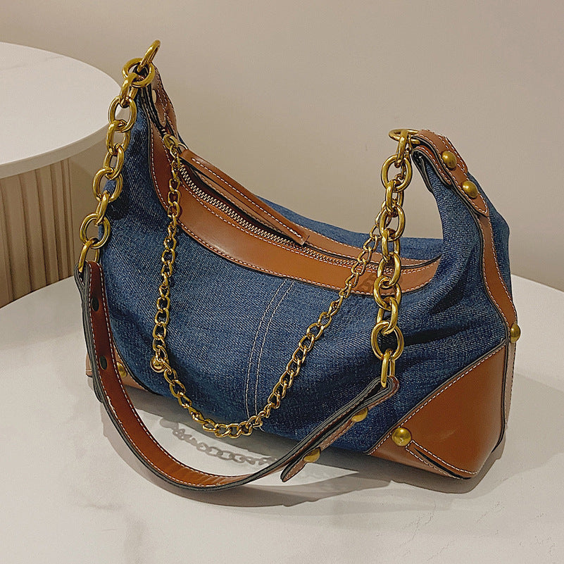 Denim Canvas Chain One-shoulder Armpit Bag apparel & accessories