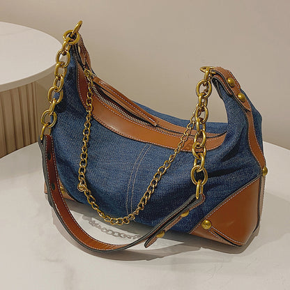 Niche All-match Denim Canvas Chain One-shoulder Armpit Bag apparel & accessories