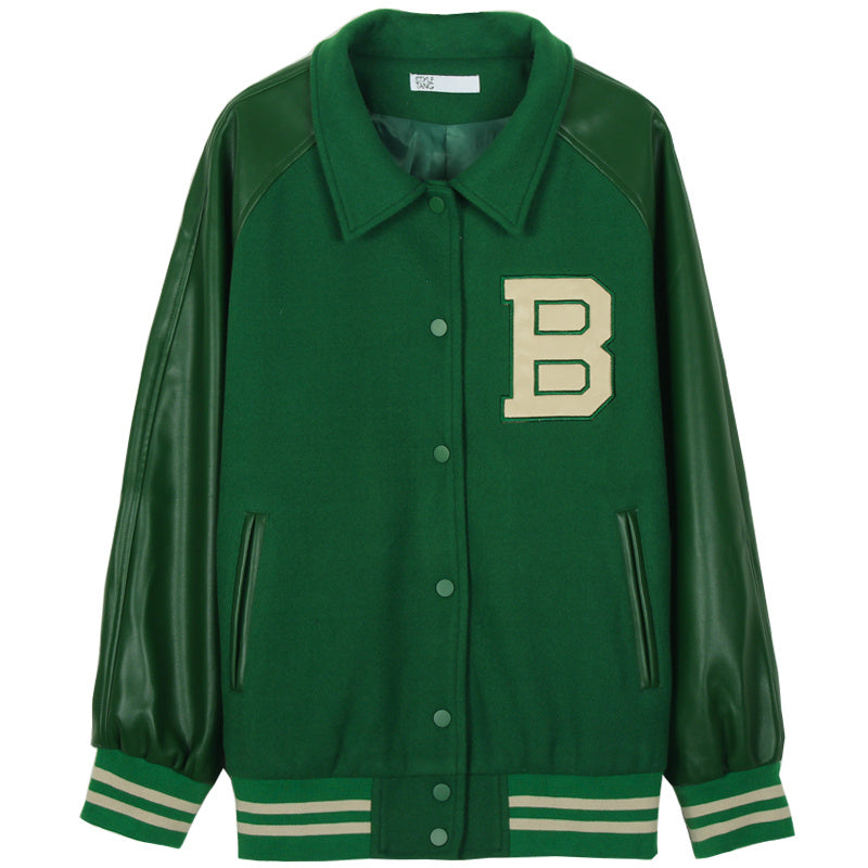 Women's Trendy Retro Green Baseball Jacket apparels & accessories