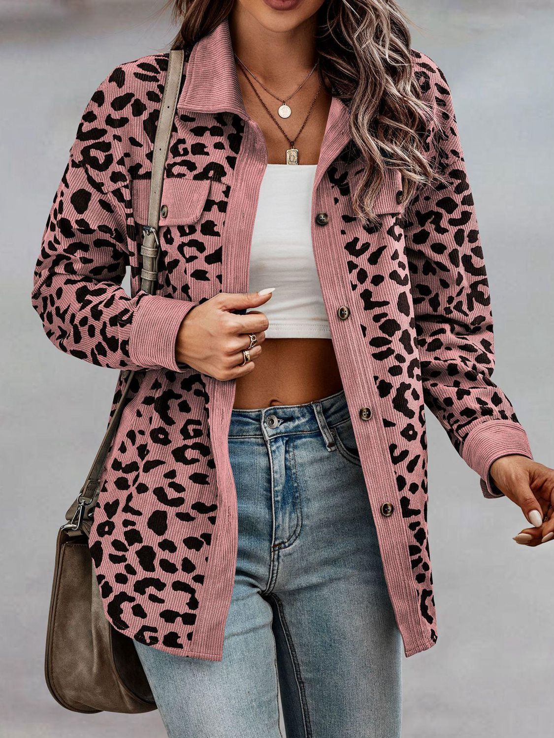 Full Size Leopard Buttoned Jacket apparel & accessories