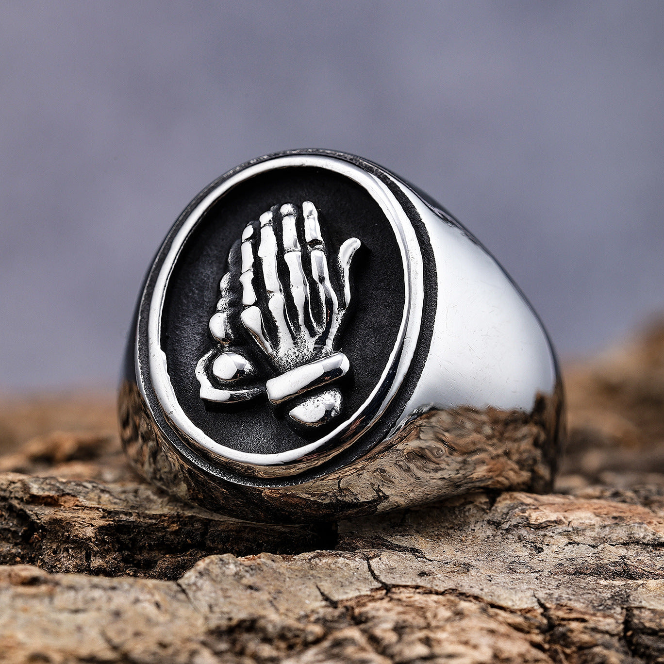 Fashion Titanium Steel Praying Hands Ring Jewelry