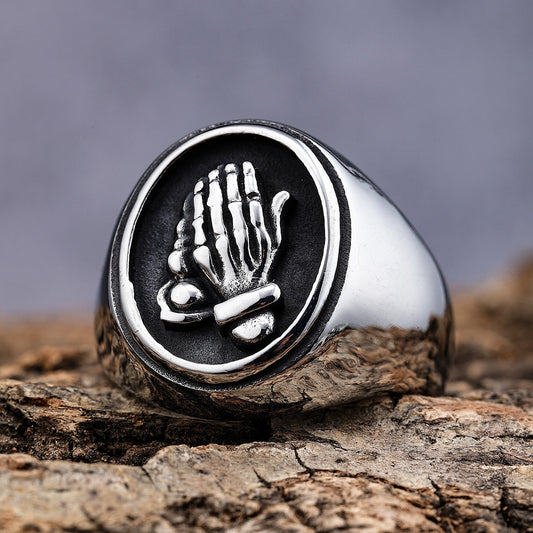 Titanium Steel Praying Hands Ring Jewelry