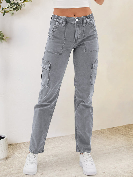 Buttoned Straight Jeans with Cargo Pockets Bottom wear