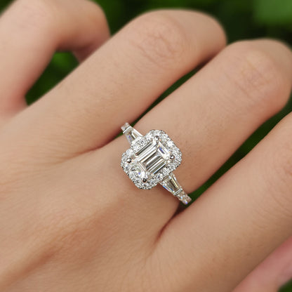 925 Sterling Silver D-color Emerald Cut Moissanite Ring 0