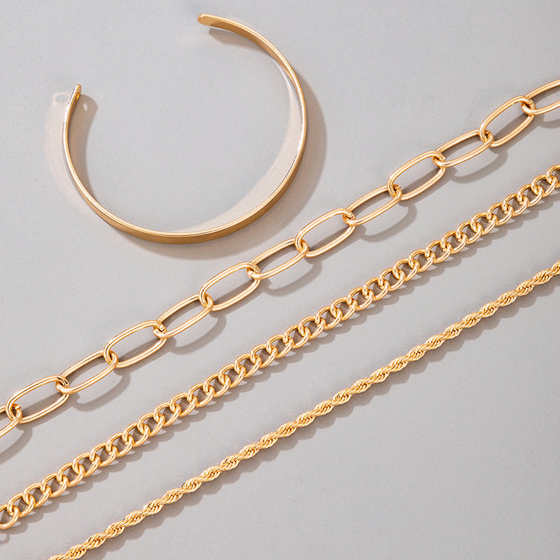 Exaggerated And Minimalist Gold Thick Chain Bracelet Set Of Four Pieces Jewelry