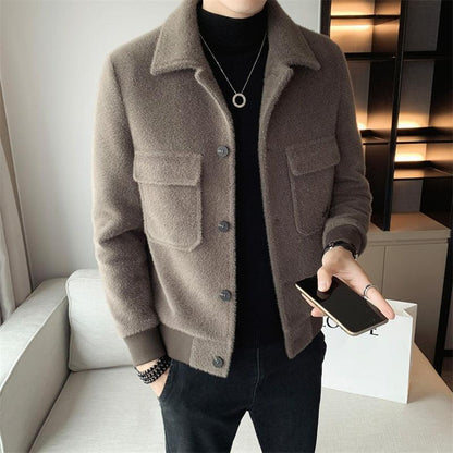 Golden Mink Velvet Lapel Fur Coat Winter clothes for men