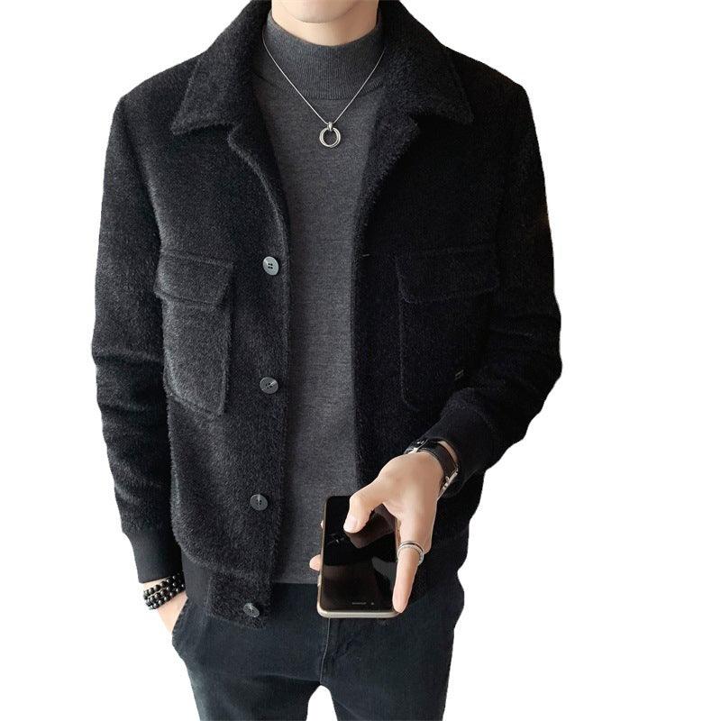 Golden Mink Velvet Lapel Fur Coat Winter clothes for men