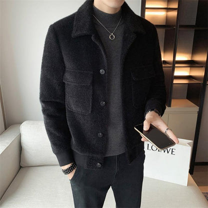 Golden Mink Velvet Lapel Fur Coat Winter clothes for men