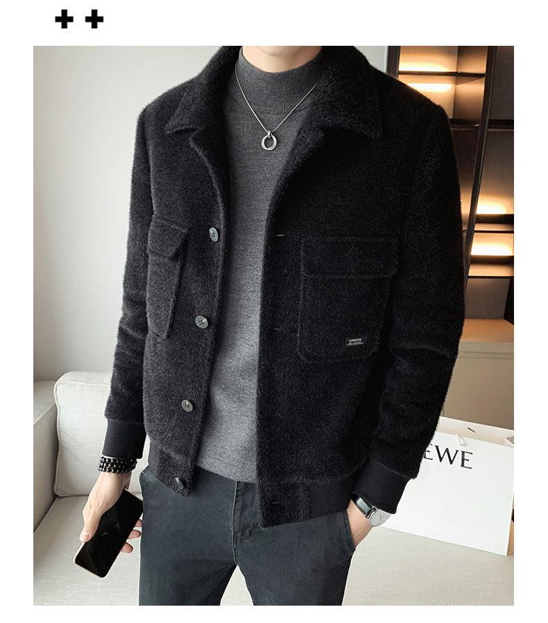 Golden Mink Velvet Lapel Fur Coat Winter clothes for men