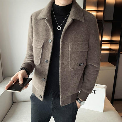 Golden Mink Velvet Lapel Fur Coat Winter clothes for men