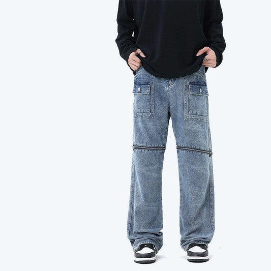 Heavy Industry Detachable Washed And Worn Straight Jeans Pants & Jeans