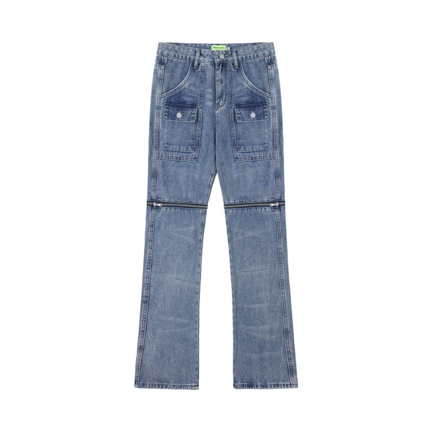 Heavy Industry Detachable Washed And Worn Straight Jeans Pants & Jeans