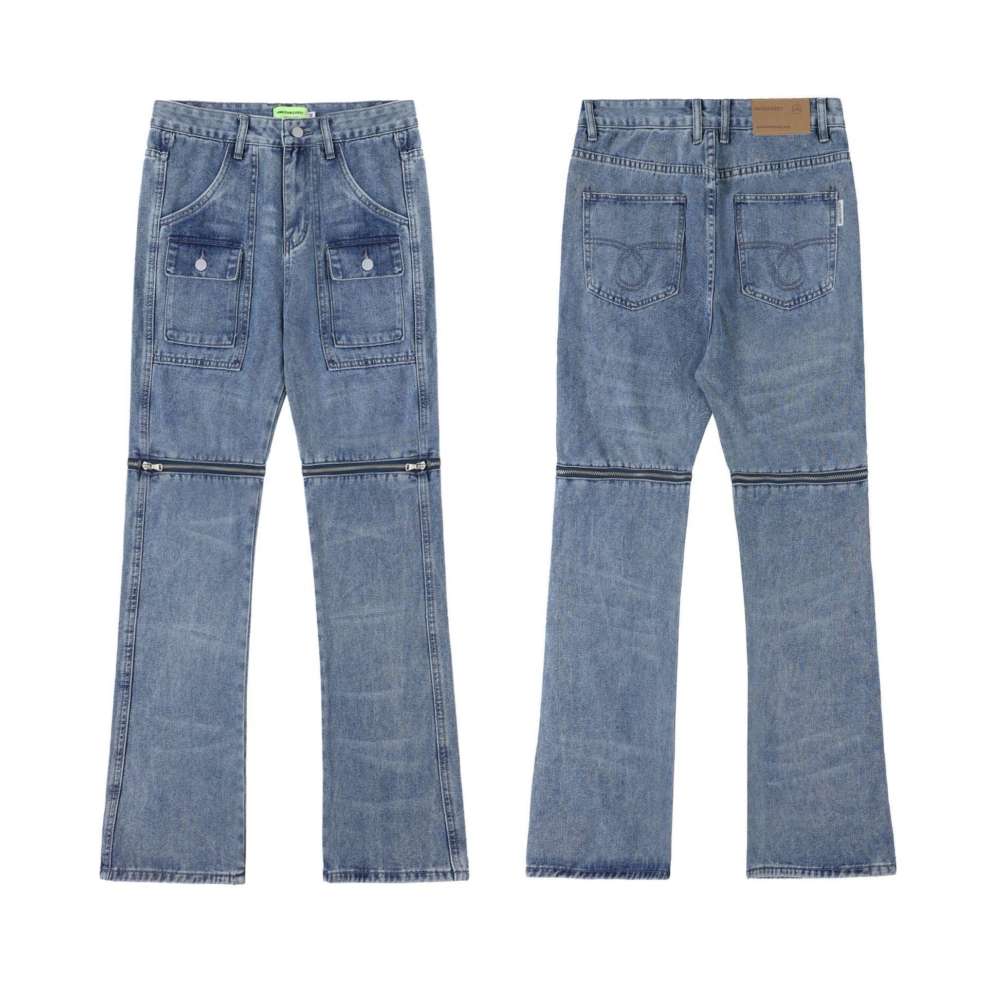 Heavy Industry Detachable Washed And Worn Straight Jeans Pants & Jeans