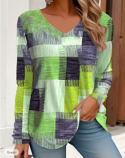 Long Sleeve V-neck Loose T-shirt For Women Dresses & Tops