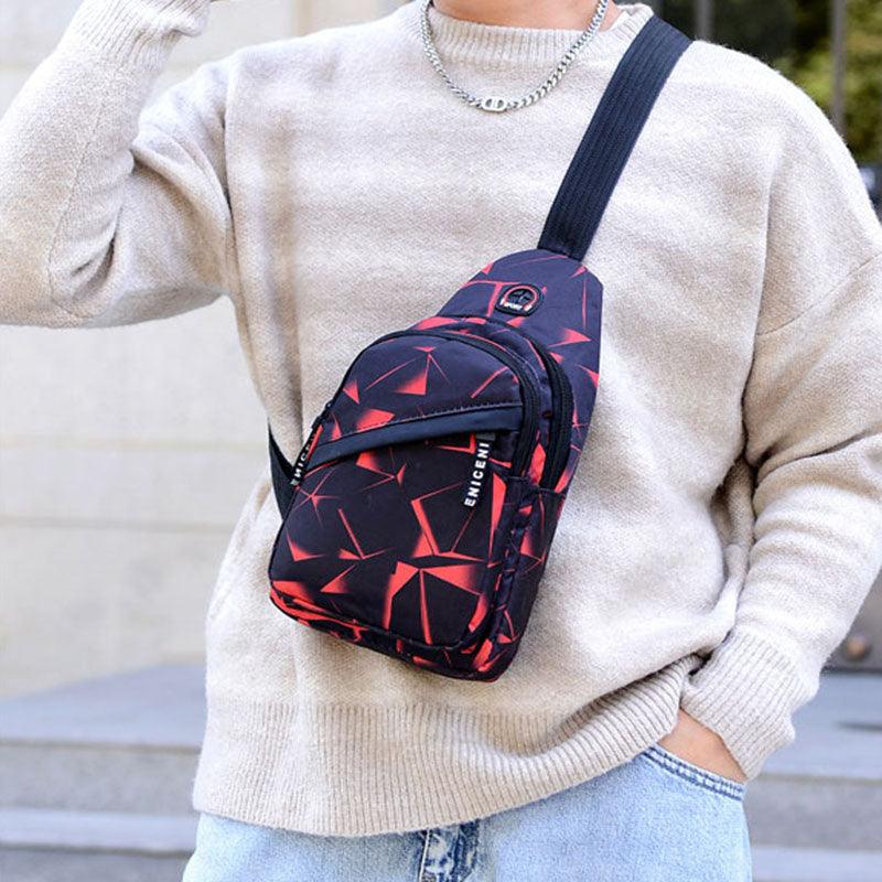 Men Crossbody Chest Bag With Earphone Hole Design Shoes & Bags