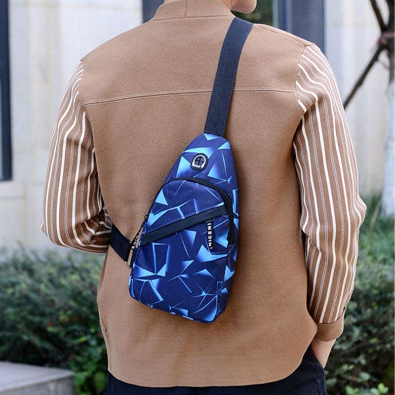 Men Crossbody Chest Bag With Earphone Hole Design Shoes & Bags