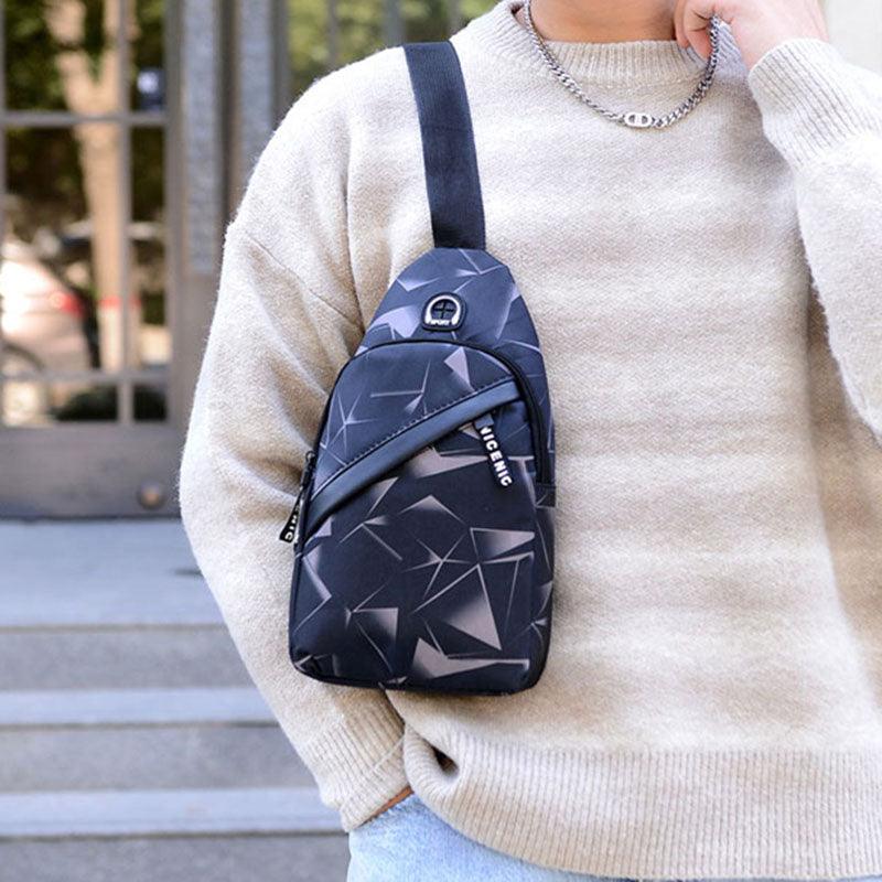 Men Crossbody Chest Bag With Earphone Hole Design Shoes & Bags